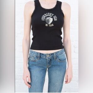 Brandy Melville John Galt Strawberry Fields Black Graphic Tank Top